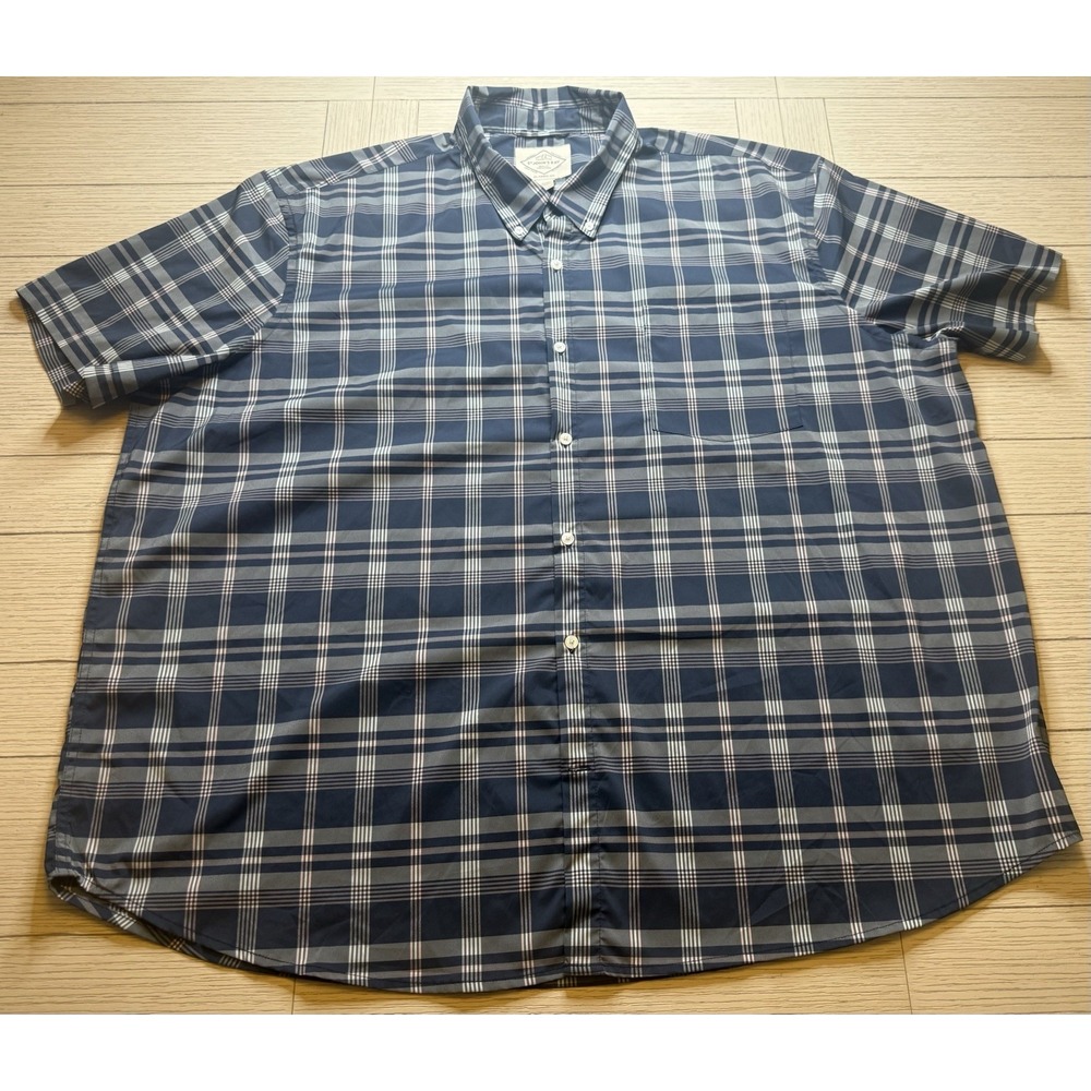St Johns Bay Mens 3XL Blue Plaid Short Sleeve Button‎ Up Shirt. Poly, Spandex